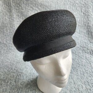 Antique from the 1950's USA Union Made Black Woven Pillbox Hat